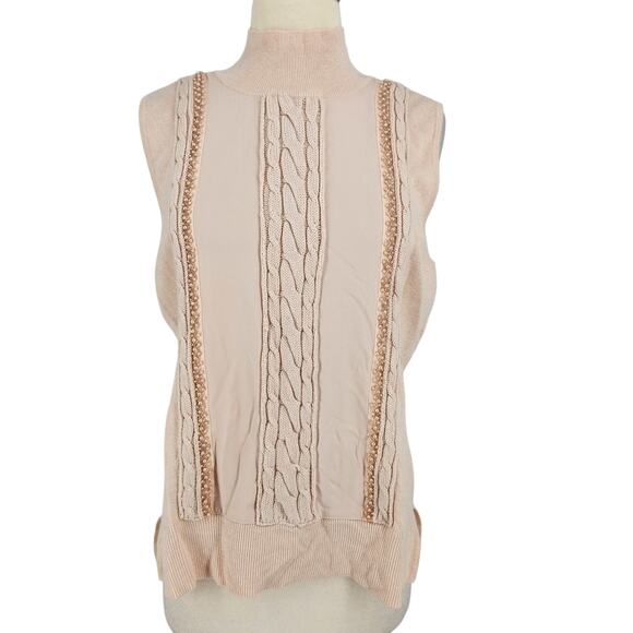 White House Black Market Wool Blend Pearl Accented Sweater - Picture 2 of 8